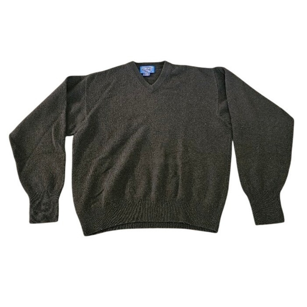 Pendleton Mens V-Neck Sweater Green 100% Lambswool Knit Pullover Medium Vintage